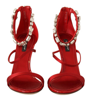 Dolce & Gabbana Red Satin Crystals Sandals Keira Heels Shoes - DEA STILOSA MILANO