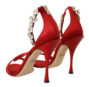 Dolce & Gabbana Red Satin Crystals Sandals Keira Heels Shoes - DEA STILOSA MILANO