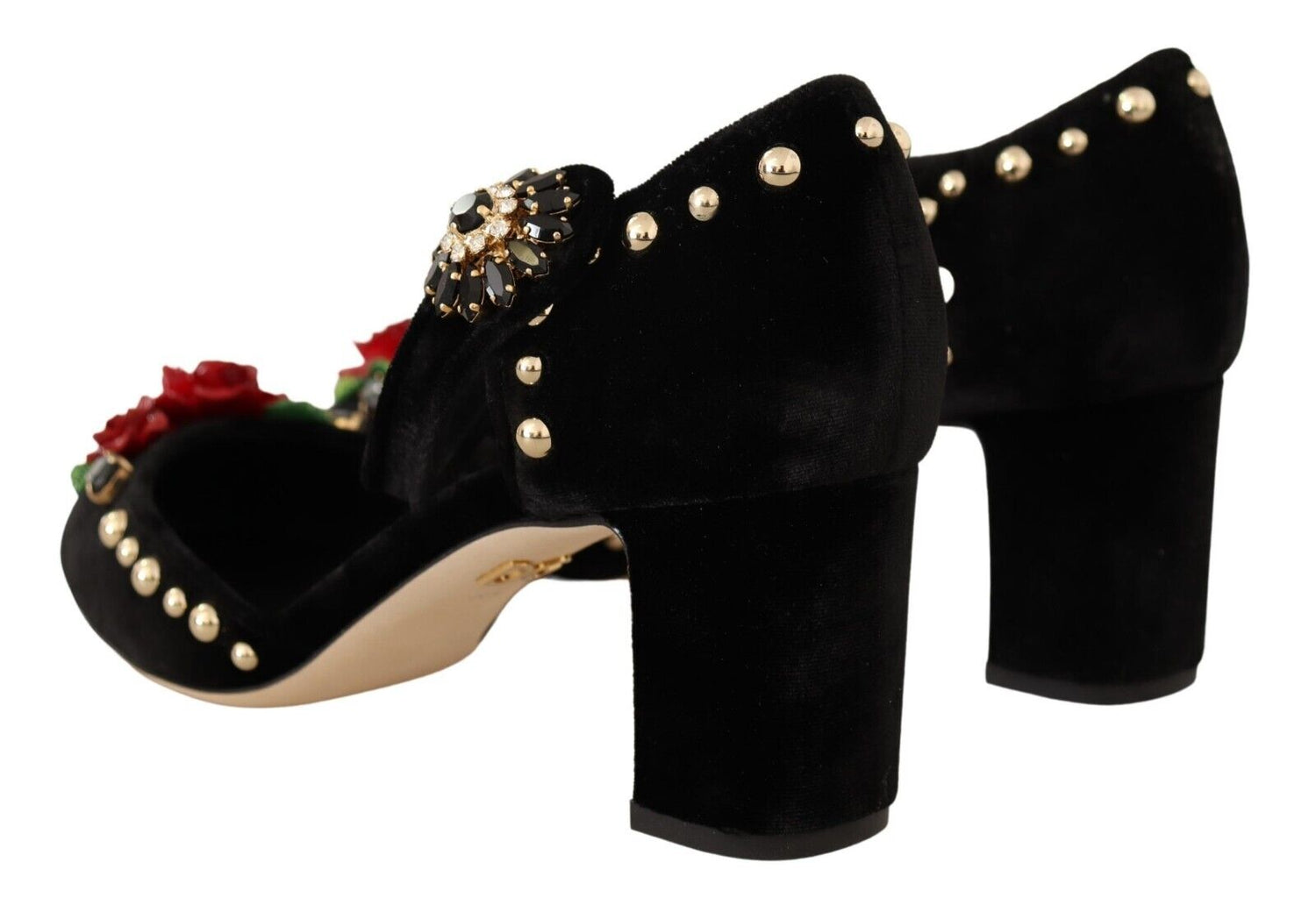 Dolce & Gabbana Black Velvet Roses Ankle Strap Pumps Shoes - DEA STILOSA MILANO