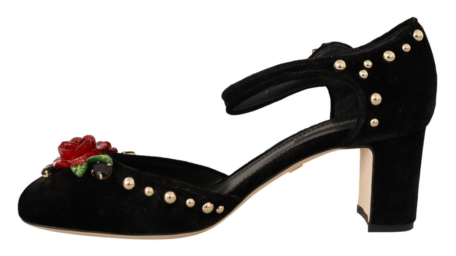 Dolce & Gabbana Black Velvet Roses Ankle Strap Pumps Shoes - DEA STILOSA MILANO