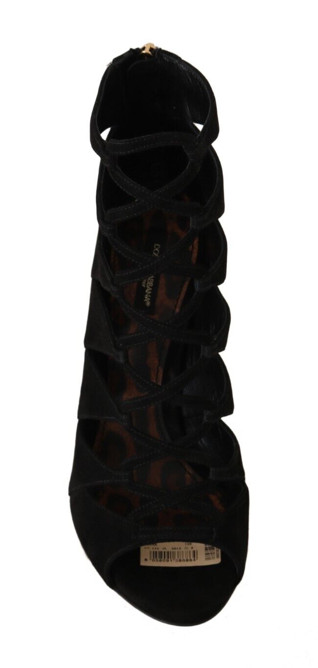 Dolce & Gabbana Black Suede Ankle Strap Sandals Boots Shoes - DEA STILOSA MILANO