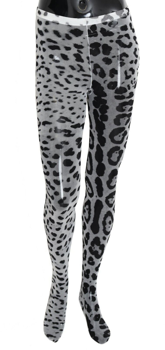 Dolce & Gabbana Gray Leopard Print Mesh Nylon Tights - DEA STILOSA MILANO