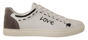 Dolce & Gabbana White Leather Gray LOVE Casual Sneakers Shoes - DEA STILOSA MILANO