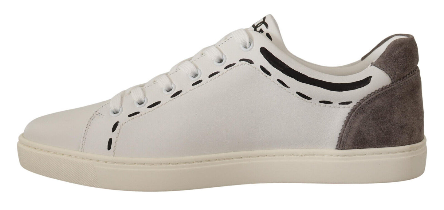 Dolce & Gabbana White Leather Gray LOVE Casual Sneakers Shoes - DEA STILOSA MILANO
