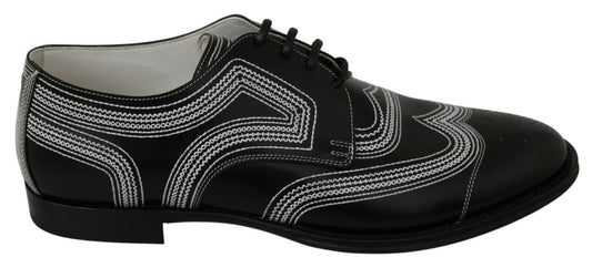 Dolce & Gabbana Black Leather Derby Formal White Lace Shoes - DEA STILOSA MILANO