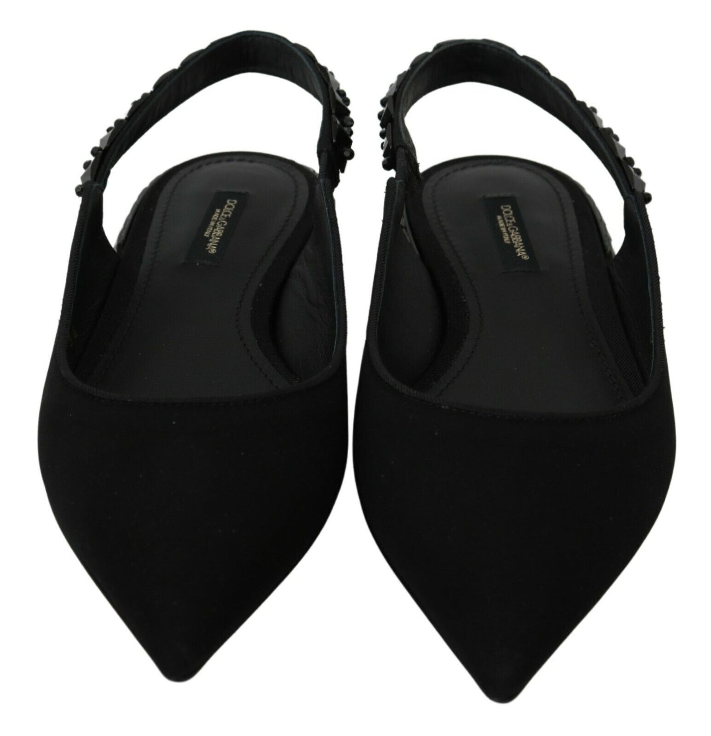 Dolce & Gabbana Black Flats Slingback Charmeuse Shoes - DEA STILOSA MILANO