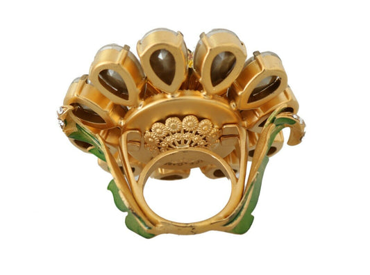Dolce & Gabbana Gold Brass Yellow Crystal Flower Ring - DEA STILOSA MILANO