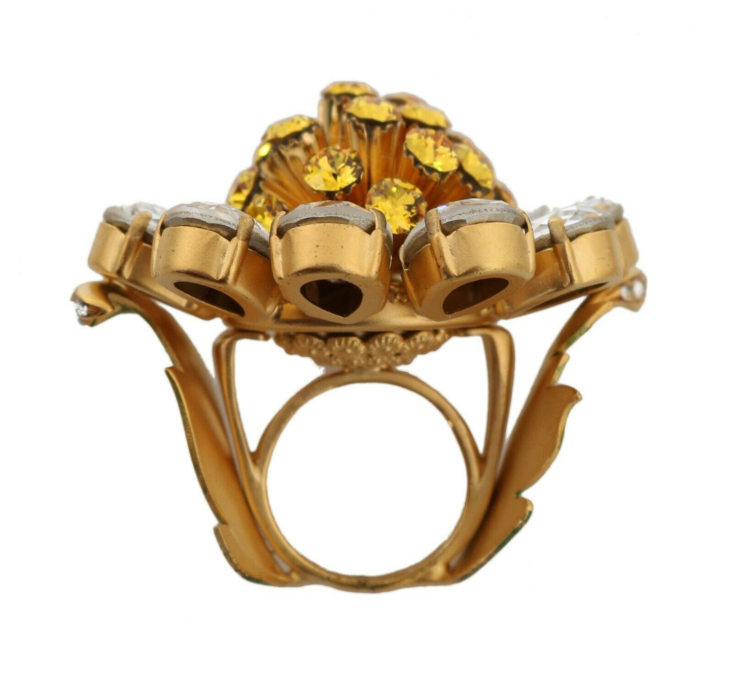 Dolce & Gabbana Gold Brass Yellow Crystal Flower Ring - DEA STILOSA MILANO