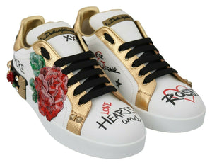Dolce & Gabbana White Roses Sequined Crystal Womens Sneakers Shoes - DEA STILOSA MILANO