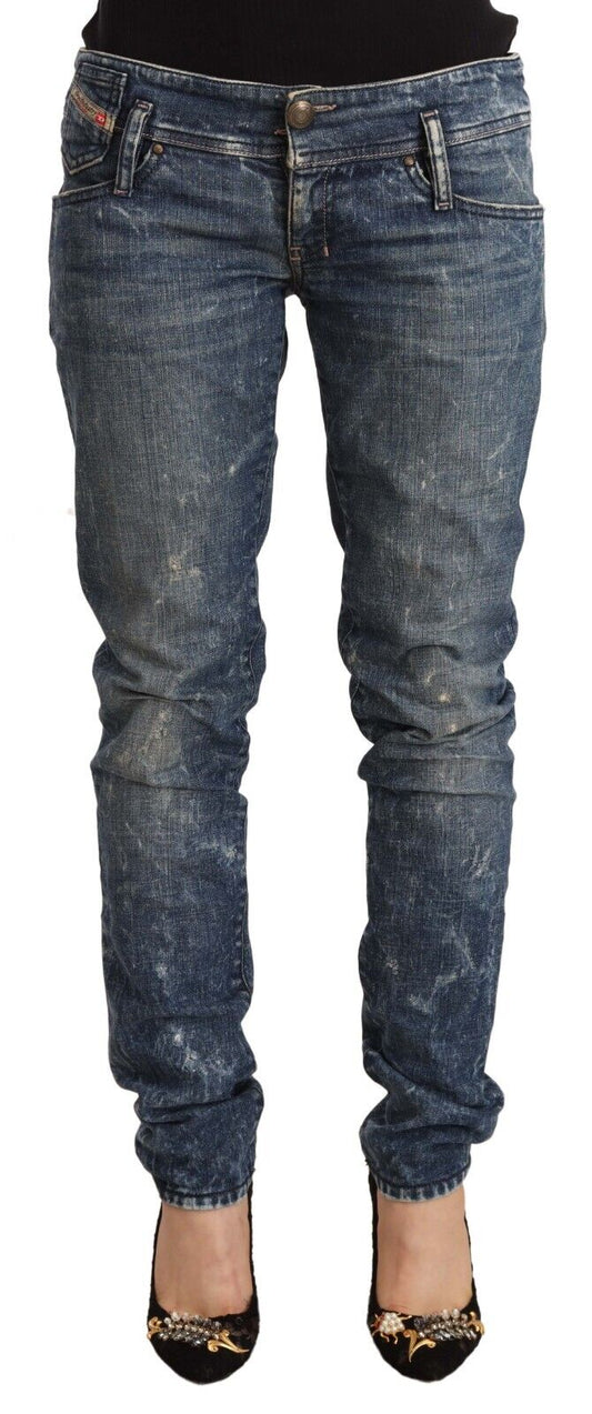 Diesel Blue Distressed Low Waist Cotton Denim Skinny Jeans - DEA STILOSA MILANO