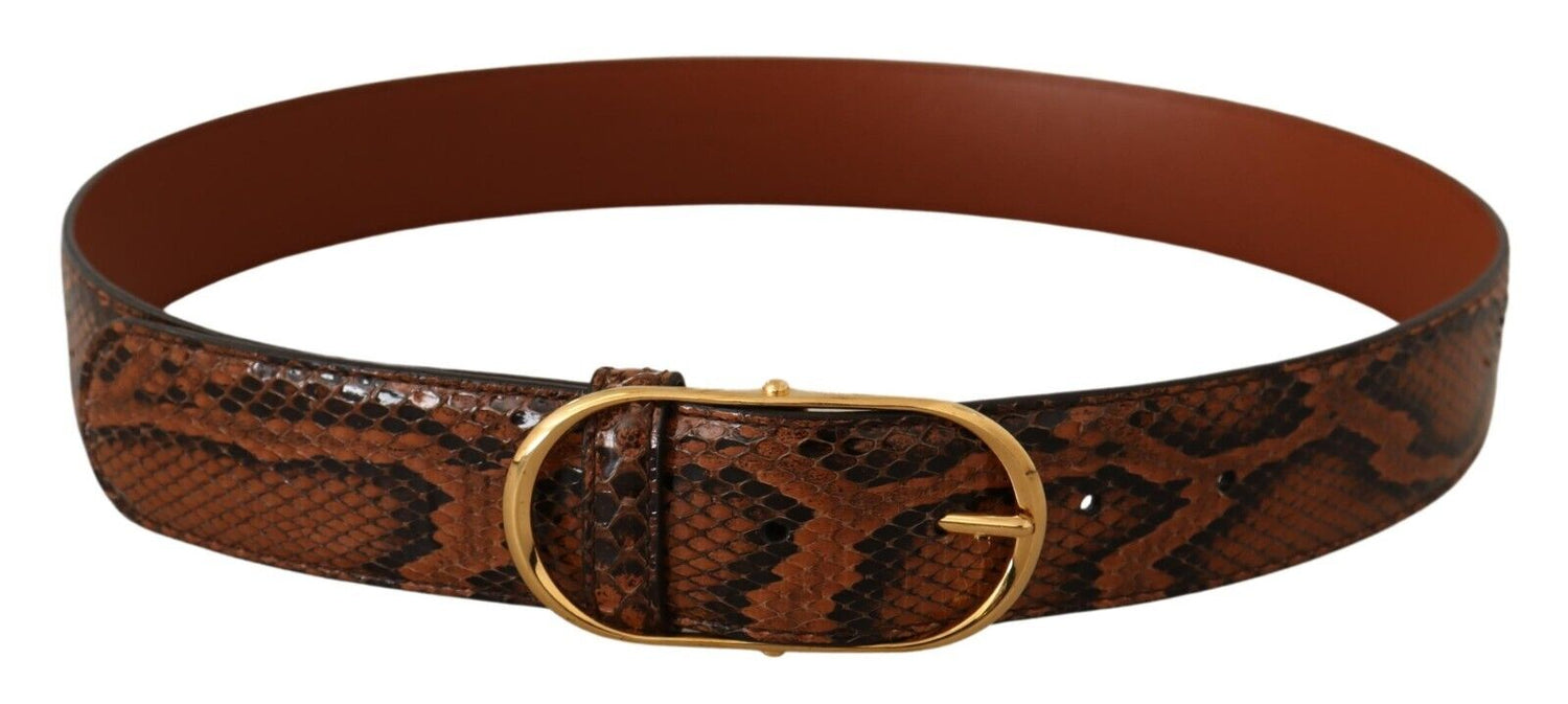 Dolce & Gabbana Brown Exotic Leather Gold Oval Buckle Belt - DEA STILOSA MILANO