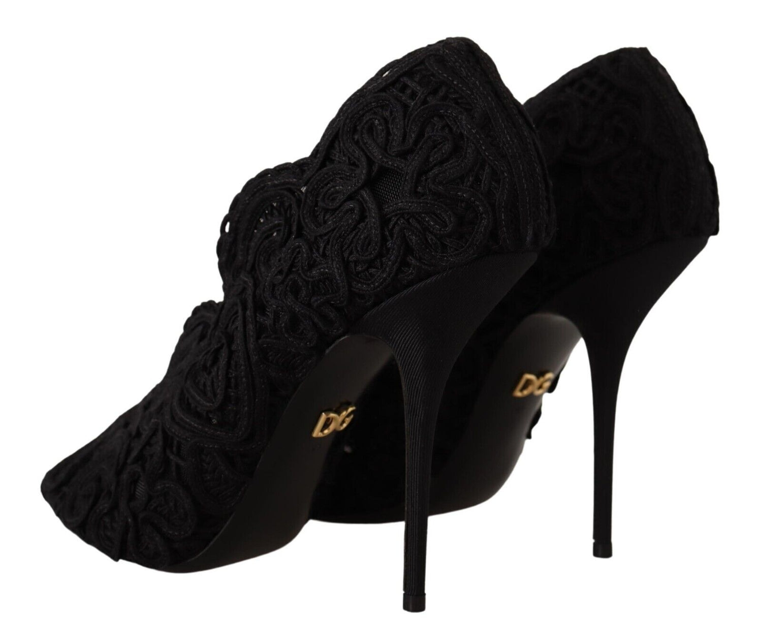 Dolce & Gabbana Black Cordonetto Ricamo Pump Open Toe Shoes - DEA STILOSA MILANO