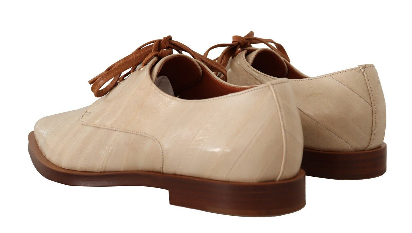 Dolce & Gabbana White Eel Leather Lace Up Formal Flats Shoes - DEA STILOSA MILANO