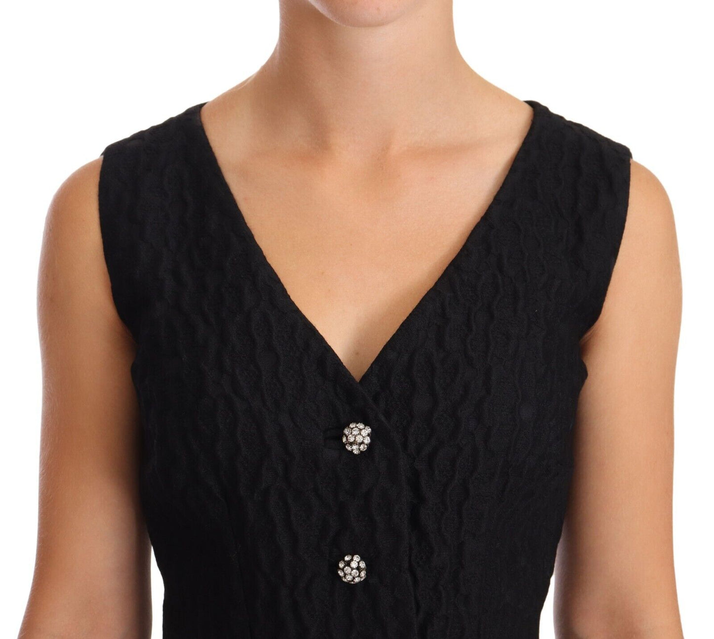 Dolce & Gabbana Black Button Crystal Sleeveless Sheath Dress - DEA STILOSA MILANO