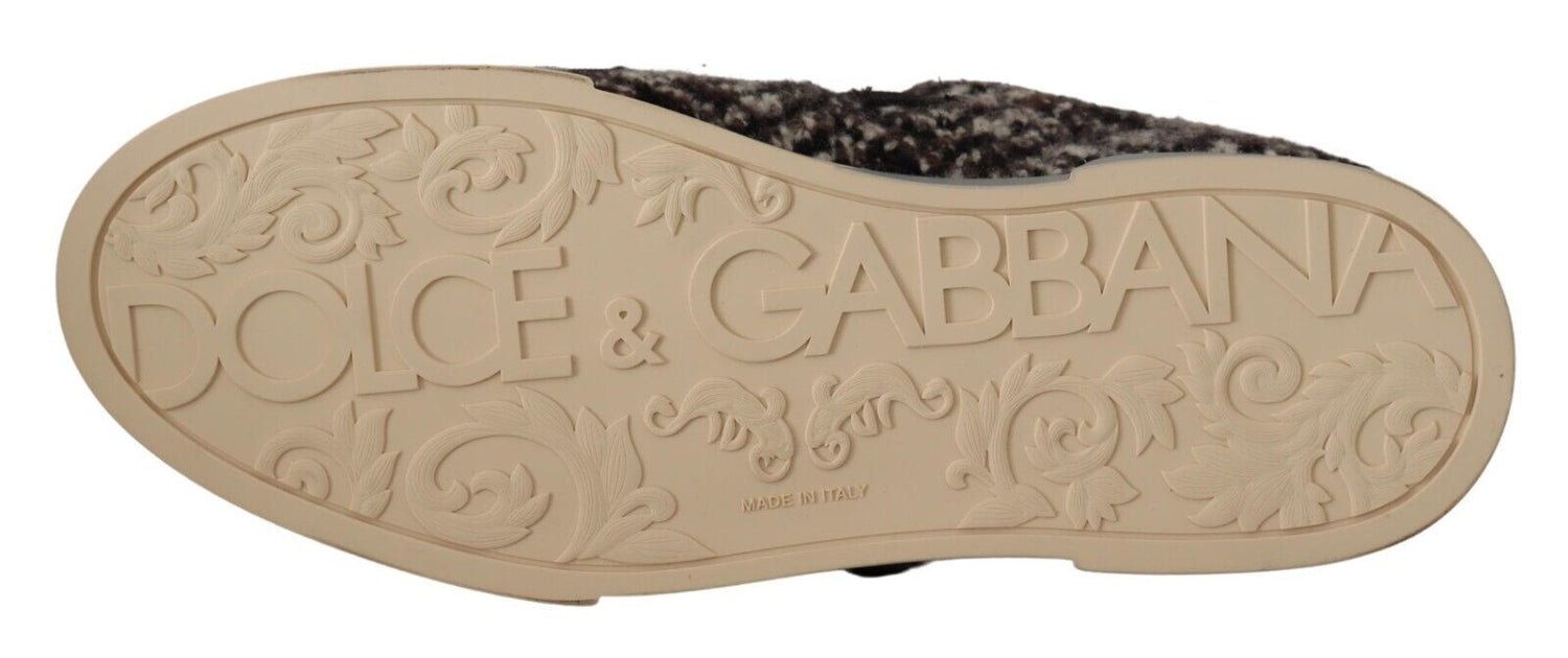 Dolce & Gabbana Silver Leather Brown Cotton Wool Sneakers Shoes - DEA STILOSA MILANO