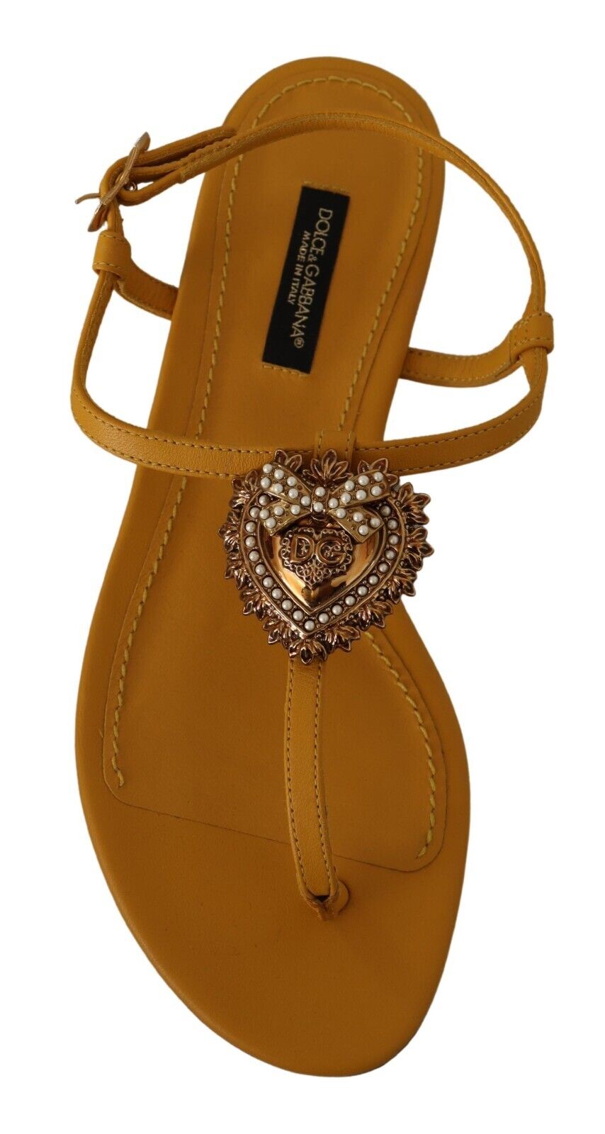 Dolce & Gabbana Mustard Leather Devotion Flats Sandals Shoes - DEA STILOSA MILANO