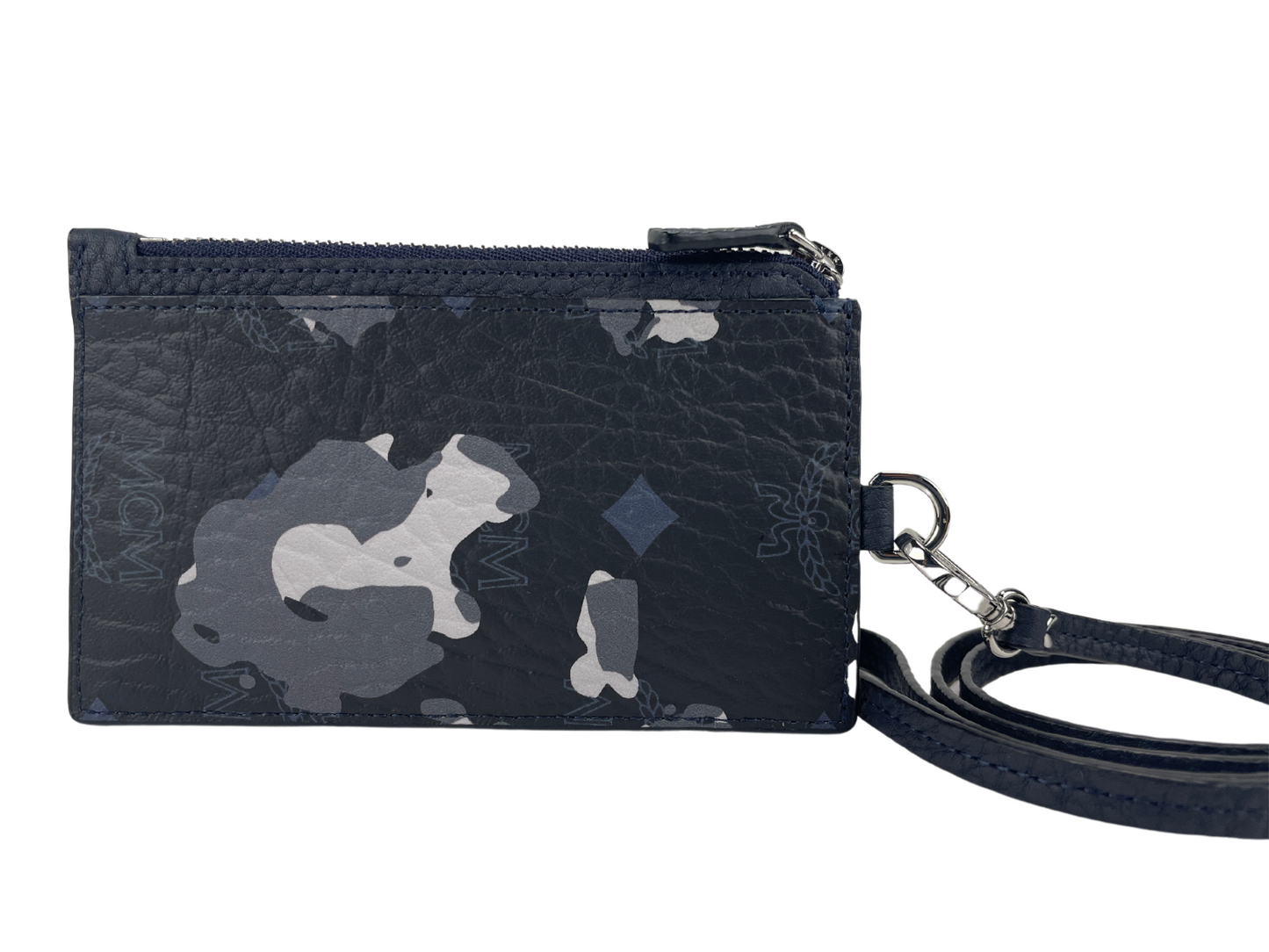 MCM Portuna Visetos Black Floral Camo Leather Card Case Necklace Lanyard Wallet - DEA STILOSA MILANO