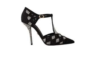 Dolce & Gabbana Black Crystals T-strap Heels Pumps Shoes - DEA STILOSA MILANO