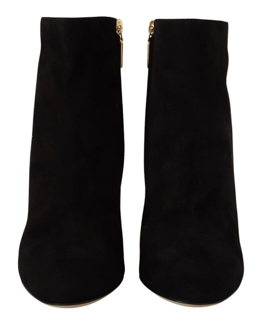 Dolce & Gabbana Black Suede Leather Crystal Heels Boots Shoes - DEA STILOSA MILANO