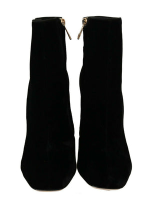 Dolce & Gabbana Black Velvet Crystal Square Heels Shoes - DEA STILOSA MILANO
