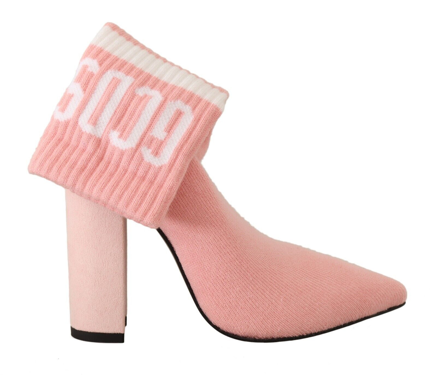 GCDS Pink Suede Logo Socks Block Heel Ankle Boots Shoes - DEA STILOSA MILANO