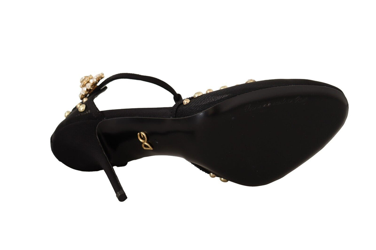 Dolce & Gabbana Black Mesh Crystals T-strap Heels Pumps Shoes - DEA STILOSA MILANO