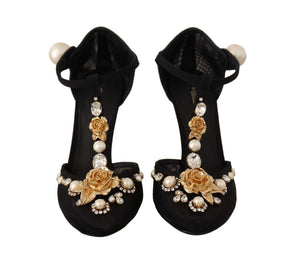 Dolce & Gabbana Black Faux Pearl Crystal Vally Heels Sandals Shoes - DEA STILOSA MILANO