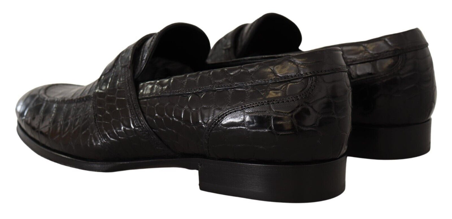 Dolce & Gabbana Black Crocodile Leather Slip On Moccasin Shoes - DEA STILOSA MILANO