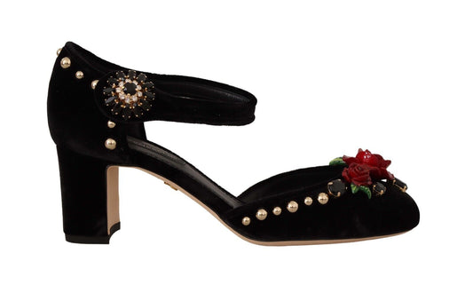 Dolce & Gabbana Black Embellished Ankle Strap Heels Sandals Shoes - DEA STILOSA MILANO