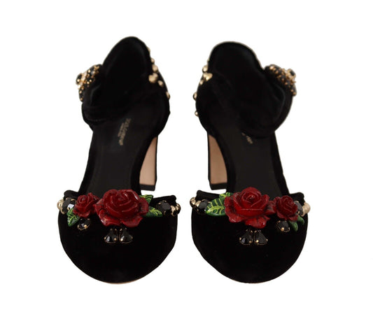 Dolce & Gabbana Black Embellished Ankle Strap Heels Sandals Shoes - DEA STILOSA MILANO