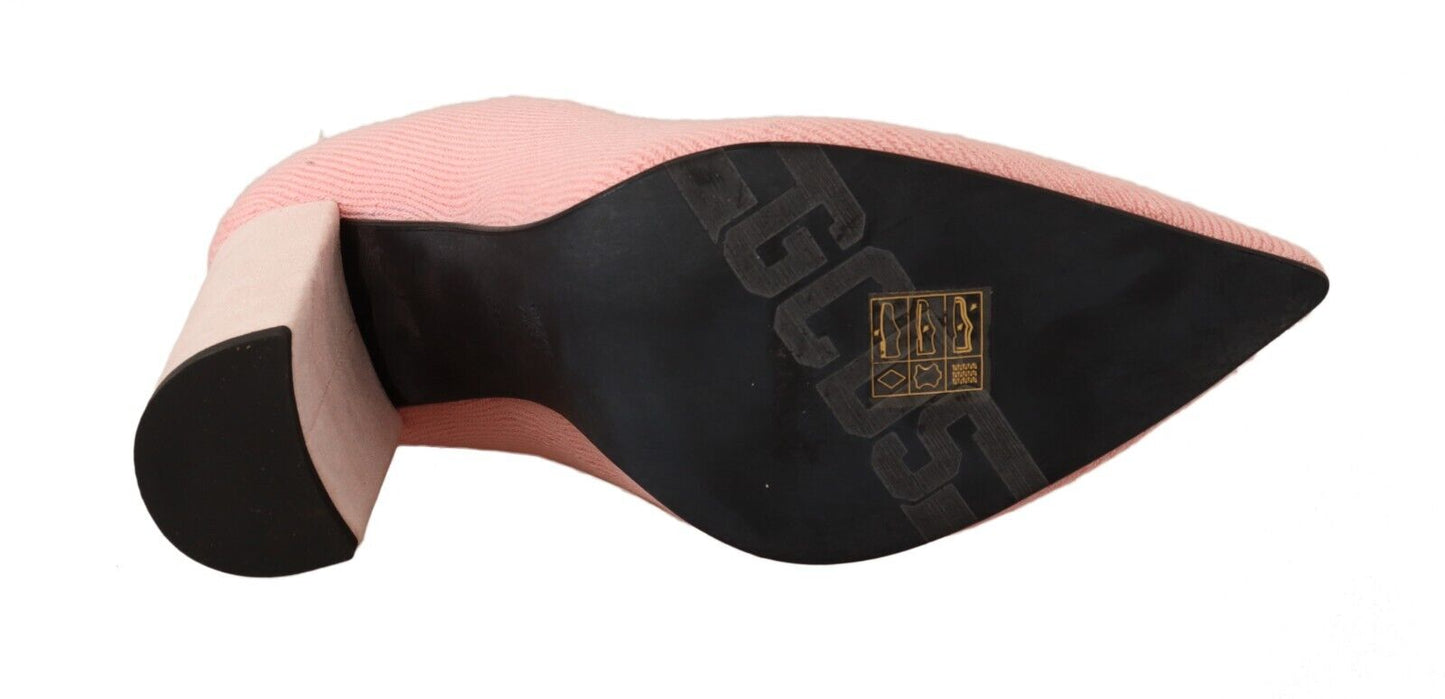 GCDS Pink Suede Logo Socks Block Heel Ankle Boots Shoes - DEA STILOSA MILANO