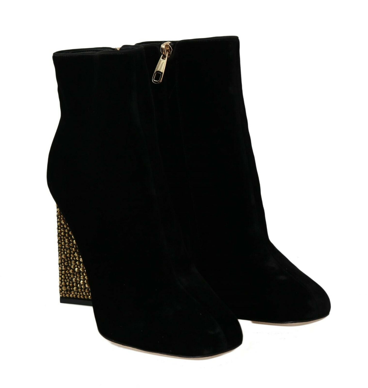 Dolce & Gabbana Black Velvet Crystal Square Heels Shoes - DEA STILOSA MILANO
