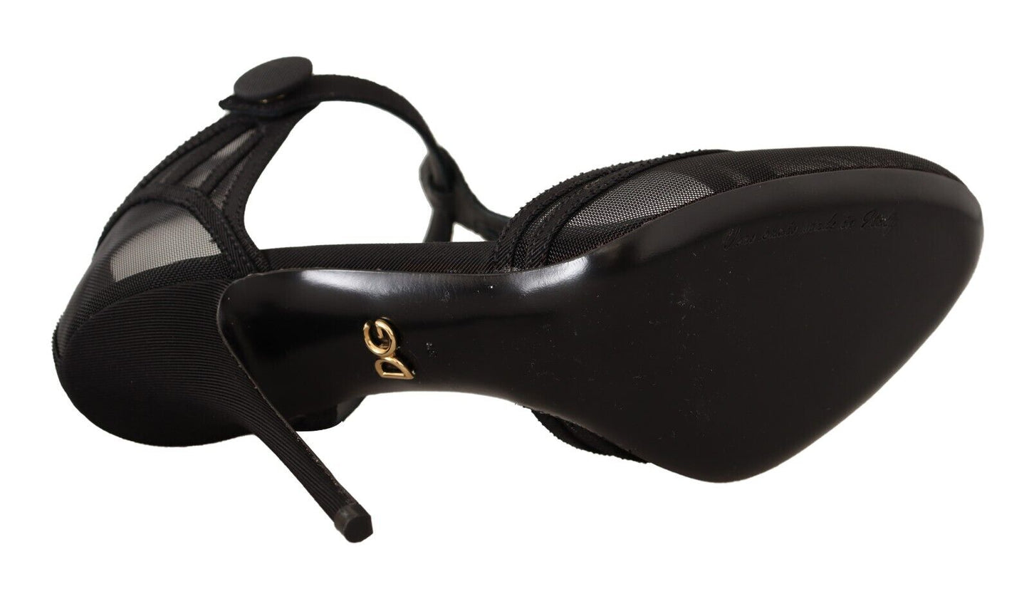 Dolce & Gabbana Black Mesh T-strap Stiletto Heels Pumps Shoes - DEA STILOSA MILANO