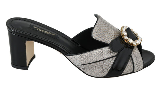 Dolce & Gabbana Black Gray Exotic Leather Crystals Sandals Shoes - DEA STILOSA MILANO