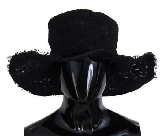 Dolce & Gabbana Black Floral Lace Wide Brim Top Hat - DEA STILOSA MILANO