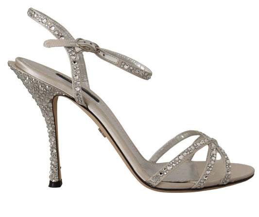Dolce & Gabbana Silver Crystal Covered Ankle Strap Sandals Shoes - DEA STILOSA MILANO