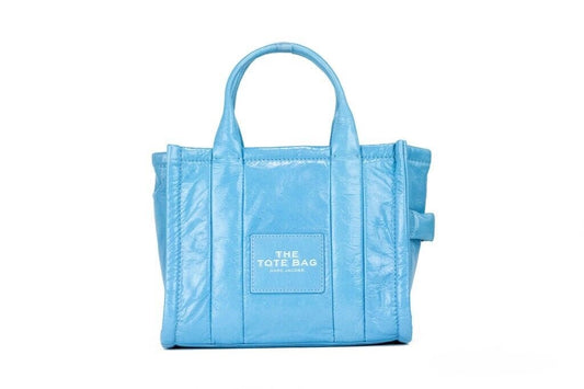 Marc Jacobs The Shiny Crinkle Mini Tote Air Blue Leather Crossbody Handbag Purse - DEA STILOSA MILANO