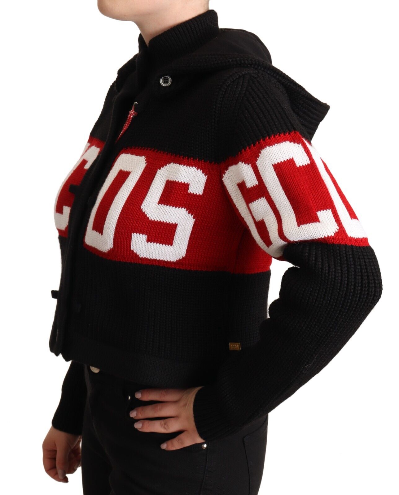 GCDS Black Cashmere Hooded Button Down Logo Cardigan Jacket - DEA STILOSA MILANO