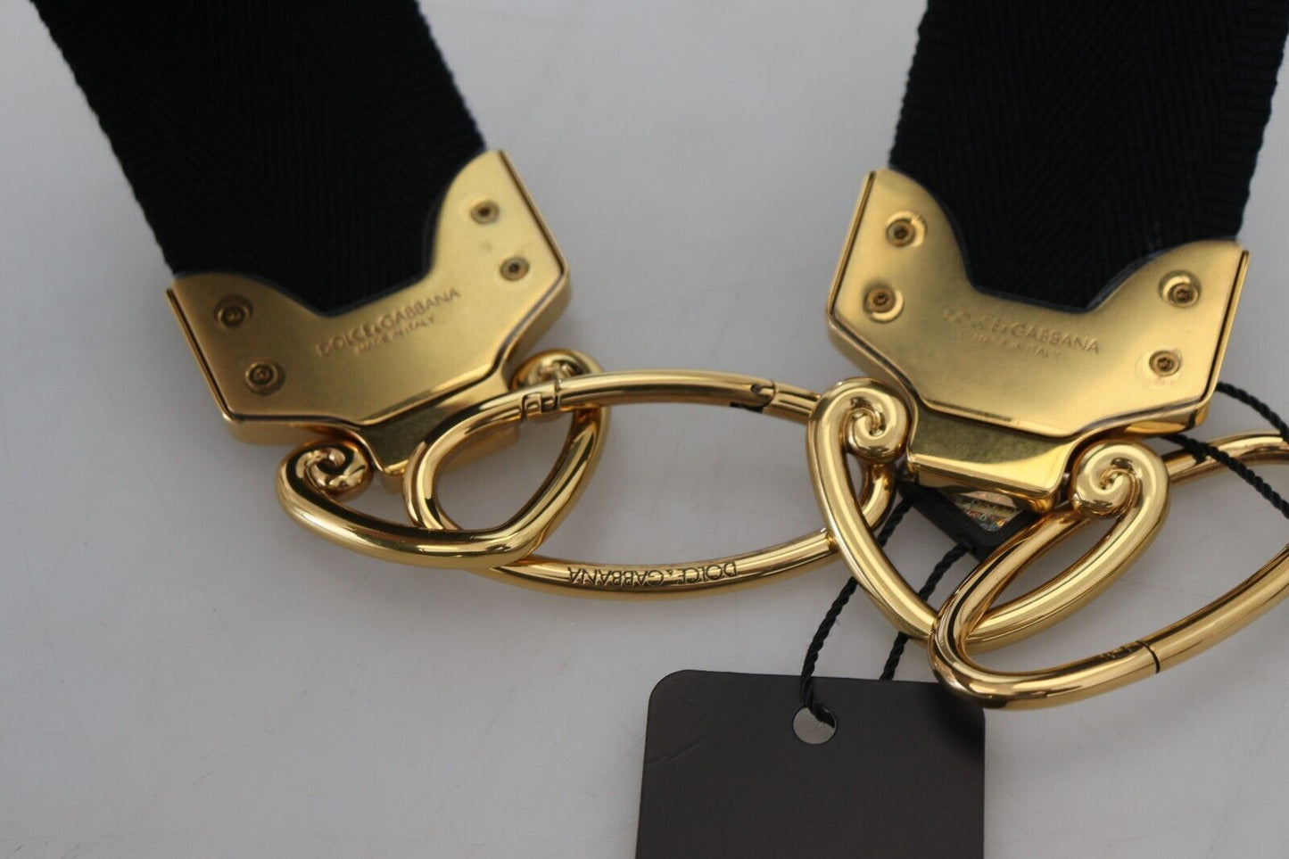 Dolce & Gabbana Black Gold Logo Print Brass Bag Shoulder Strap - DEA STILOSA MILANO