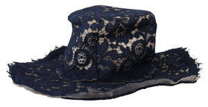Dolce & Gabbana Blue Floral Lace Wide Brim Floppy Hat - DEA STILOSA MILANO