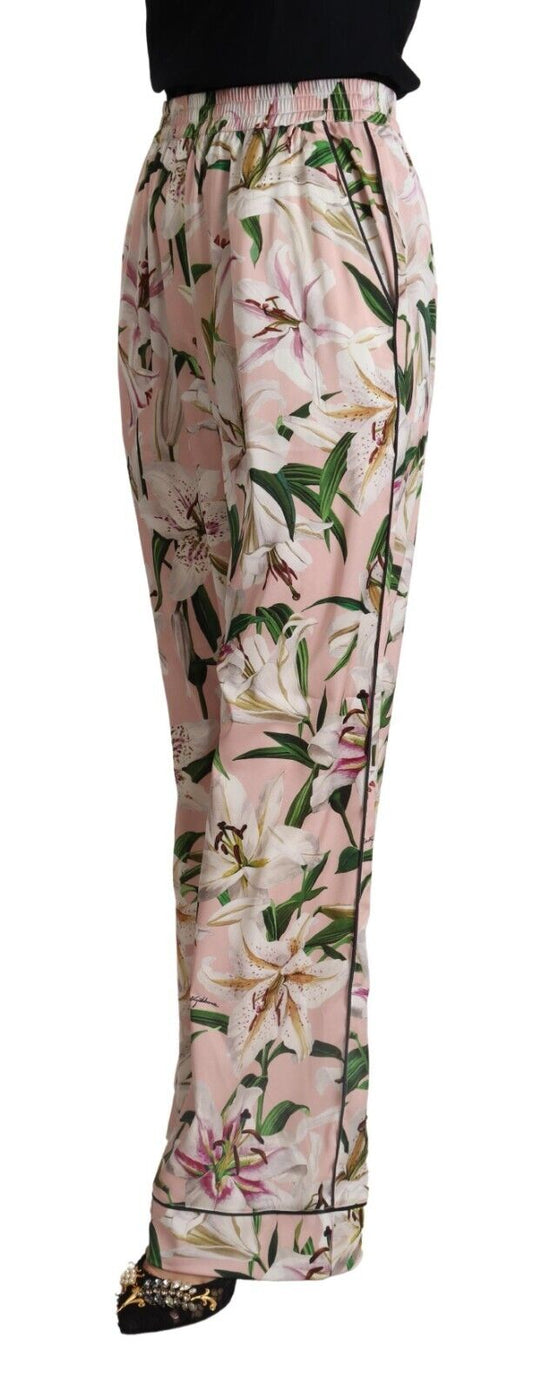 Dolce & Gabbana Pink Lily Mid Waist Wide Leg Pants - DEA STILOSA MILANO