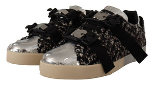 Dolce & Gabbana Silver Leather Brown Cotton Wool Sneakers Shoes - DEA STILOSA MILANO