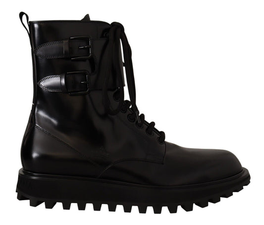 Dolce & Gabbana Black Leather Combat Lace Up Mens Boots Shoes - DEA STILOSA MILANO