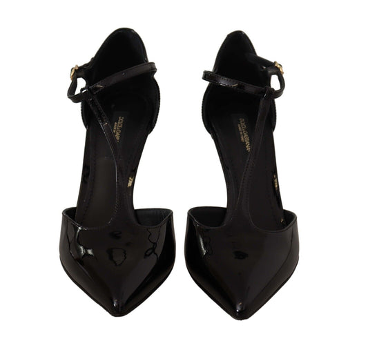 Dolce & Gabbana Black Patent Leather T-Strap Heels Sandals Shoes - DEA STILOSA MILANO