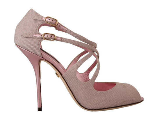Dolce & Gabbana Pink Glittered Strappy Heels Sandals Shoes - DEA STILOSA MILANO
