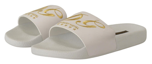 Dolce & Gabbana White Leather Luxury Hotel Slides Sandals Shoes - DEA STILOSA MILANO