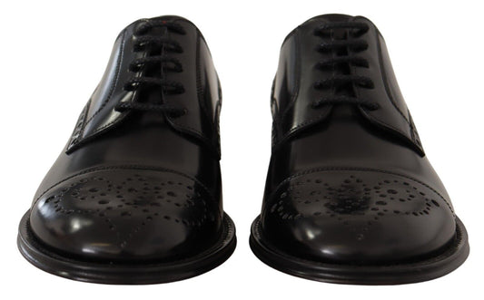 Dolce & Gabbana Black Leather Wingtip Mens Formal Derby Shoes - DEA STILOSA MILANO