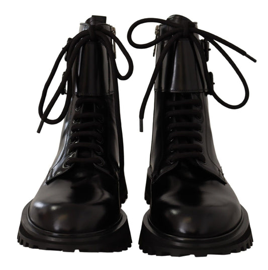Dolce & Gabbana Black Leather Combat Lace Up Mens Boots Shoes - DEA STILOSA MILANO