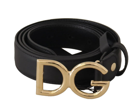 Dolce & Gabbana Black Leather Gold Metal DG Logo Waist Buckle Belt - DEA STILOSA MILANO