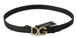 Dolce & Gabbana Black Leather Gold Metal DG Logo Waist Buckle Belt - DEA STILOSA MILANO